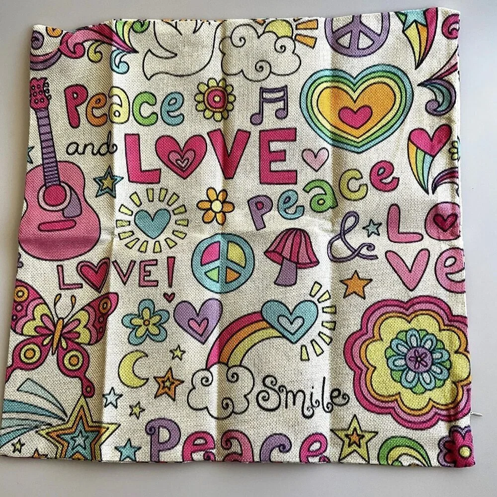 LOVE PEACE NOTEBOOK DOODLES DECORATIVE SQUARE ACCENT PILLOW CASE
